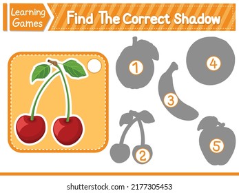 Find The Correct Shadow Find And Match The Correct Shadow Of Cherry. Kids Educational Game. Printable Worksheet Vector Illustration. Learning Game