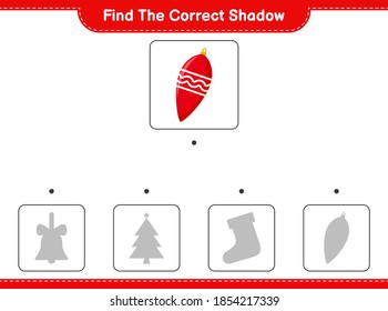 Find the correct shadow. Find and match the correct shadow of Christmas Lights. Educational children game, printable worksheet, vector illustration