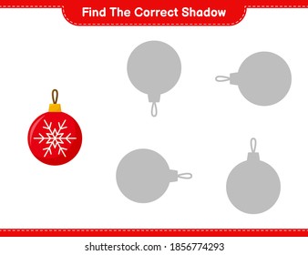 Find the correct shadow. Find and match the correct shadow of Christmas Balls. Educational children game, printable worksheet, vector illustration