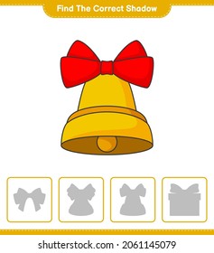 Find the correct shadow. Find and match the correct shadow of Christmas Bell. Educational children game, printable worksheet, vector illustration