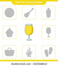 Find the correct shadow. Find and match the correct shadow of Cocktail. Educational children game, printable worksheet, vector illustration
