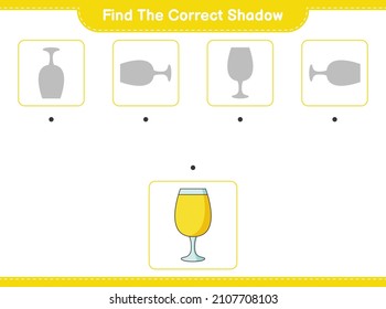 Find the correct shadow. Find and match the correct shadow of Cocktail. Educational children game, printable worksheet, vector illustration