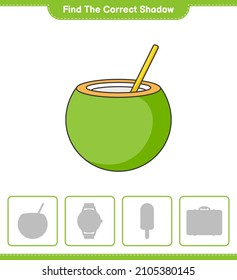 Find the correct shadow. Find and match the correct shadow of Coconut. Educational children game, printable worksheet, vector illustration
