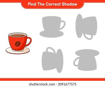 Find the correct shadow. Find and match the correct shadow of Coffee Cup. Educational children game, printable worksheet, vector illustration