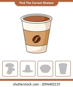 Find the correct shadow. Find and match the correct shadow of Coffee Cup. Educational children game, printable worksheet, vector illustration