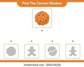 Find the correct shadow. Find and match the correct shadow of Cookie. Educational children game, printable worksheet, vector illustration