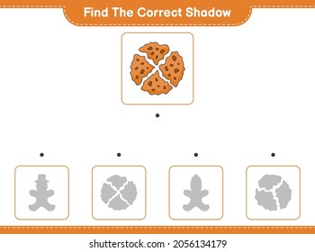 Find the correct shadow. Find and match the correct shadow of Cookie. Educational children game, printable worksheet, vector illustration