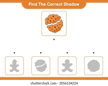 Find the correct shadow. Find and match the correct shadow of Cookie. Educational children game, printable worksheet, vector illustration