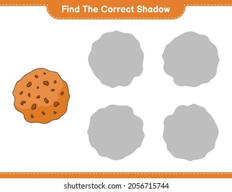 Find the correct shadow. Find and match the correct shadow of Cookie. Educational children game, printable worksheet, vector illustration