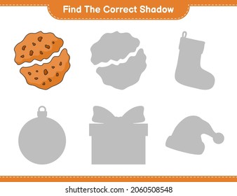 Find the correct shadow. Find and match the correct shadow of Cookie. Educational children game, printable worksheet, vector illustration
