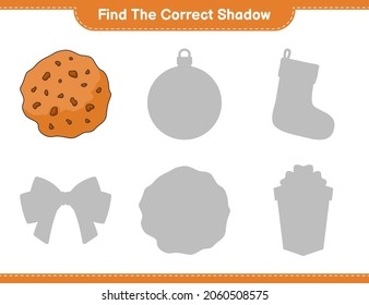 Find the correct shadow. Find and match the correct shadow of Cookie. Educational children game, printable worksheet, vector illustration