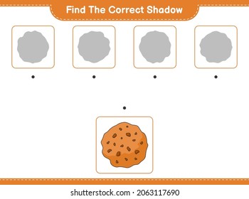 Find the correct shadow. Find and match the correct shadow of Cookie. Educational children game, printable worksheet, vector illustration