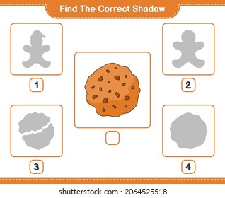 Find the correct shadow. Find and match the correct shadow of Cookie. Educational children game, printable worksheet, vector illustration