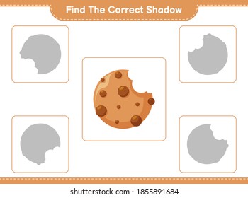 Find the correct shadow. Find and match the correct shadow of Cookies. Educational children game, printable worksheet, vector illustration