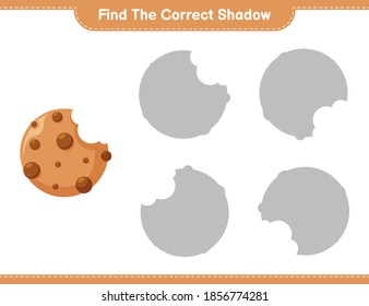 Encuentra la sombra correcta. Buscar y coincidir con la sombra correcta de las cookies. Juego infantil educativo, hoja de cálculo imprimible, ilustración vectorial