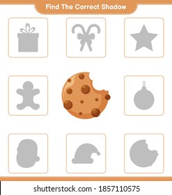 Find the correct shadow. Find and match the correct shadow of Cookies. Educational children game, printable worksheet, vector illustration