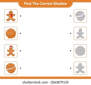 Find the correct shadow. Find and match the correct shadow of Cookies and Gingerbread Man. Educational children game, printable worksheet, vector illustration