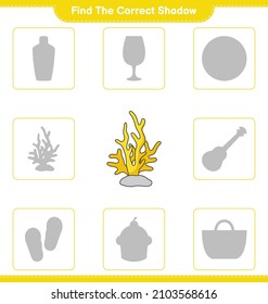 Find the correct shadow. Find and match the correct shadow of Coral. Educational children game, printable worksheet, vector illustration