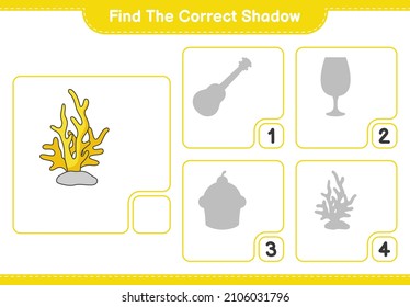 Find the correct shadow. Find and match the correct shadow of Coral. Educational children game, printable worksheet, vector illustration