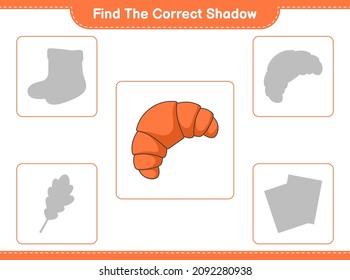 Find the correct shadow. Find and match the correct shadow of Croissant. Educational children game, printable worksheet, vector illustration