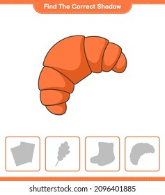 Finden Sie den richtigen Schatten. Finden Sie den richtigen Schatten von Croissant und passen Sie ihn an. Kinderspiel, druckbares Arbeitsblatt, Vektorgrafik