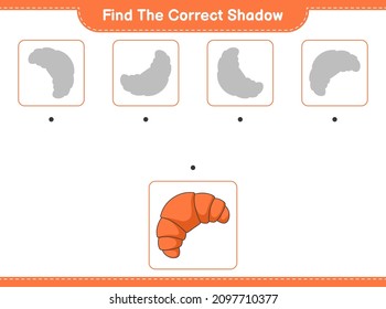 Find the correct shadow. Find and match the correct shadow of Croissant. Educational children game, printable worksheet, vector illustration