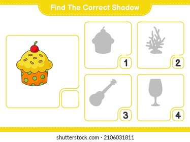 Find the correct shadow. Find and match the correct shadow of Cup Cake. Educational children game, printable worksheet, vector illustration