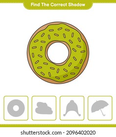 Find the correct shadow. Find and match the correct shadow of Donut. Educational children game, printable worksheet, vector illustration
