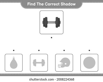 Find the correct shadow. Find and match the correct shadow of Dumbbell. Educational children game, printable worksheet, vector illustration