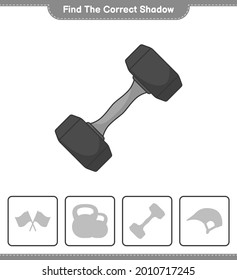 Find the correct shadow. Find and match the correct shadow of Dumbbell. Educational children game, printable worksheet, vector illustration