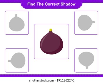 Encuentra la sombra correcta. Buscar y coincidir con la sombra correcta de Fig. juego secundario educativo, hoja de cálculo imprimible, ilustración vectorial