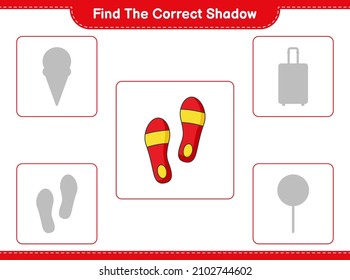 Find the correct shadow. Find and match the correct shadow of Flip Flop. Educational children game, printable worksheet, vector illustration