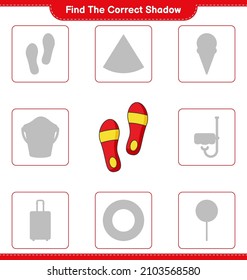 Find the correct shadow. Find and match the correct shadow of Flip Flop. Educational children game, printable worksheet, vector illustration
