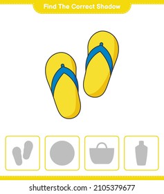 Find the correct shadow. Find and match the correct shadow of Flip Flop. Educational children game, printable worksheet, vector illustration
