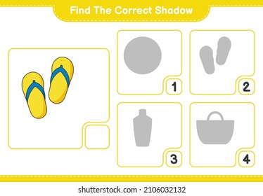 Find the correct shadow. Find and match the correct shadow of Flip Flop. Educational children game, printable worksheet, vector illustration