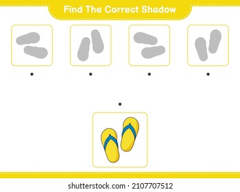 Find the correct shadow. Find and match the correct shadow of Flip Flop. Educational children game, printable worksheet, vector illustration
