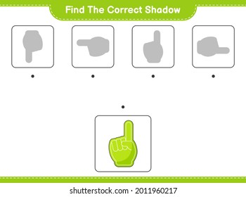 Find the correct shadow. Find and match the correct shadow of Foam Finger. Educational children game, printable worksheet, vector illustration