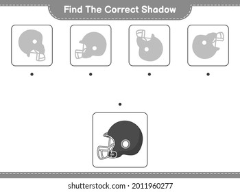 Find the correct shadow. Find and match the correct shadow of Football Helmet. Educational children game, printable worksheet, vector illustration