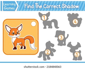 Find The Correct Shadow Find And Match The Correct Shadow Of Fox. Kids Educational Game. Printable Worksheet Vector Illustration. Children Learning Game