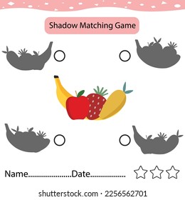 Find The Correct Shadow Find And Match The Correct Shadow Of Friut. Kids Educational Game. Printable Worksheet Illustration. Learning Game
