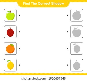 Find the correct shadow. Find and match the correct shadow of Fruits. Educational children game, printable worksheet, vector illustration