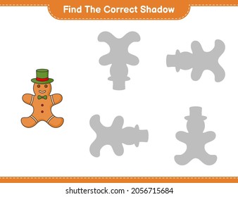 Find the correct shadow. Find and match the correct shadow of Gingerbread Man. Educational children game, printable worksheet, vector illustration