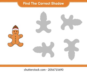 Find the correct shadow. Find and match the correct shadow of Gingerbread Man. Educational children game, printable worksheet, vector illustration