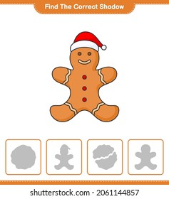 Find the correct shadow. Find and match the correct shadow of Gingerbread Man. Educational children game, printable worksheet, vector illustration