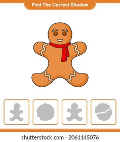 Find the correct shadow. Find and match the correct shadow of Gingerbread Man. Educational children game, printable worksheet, vector illustration