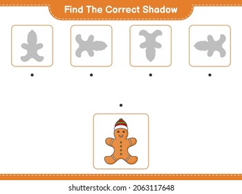 Find the correct shadow. Find and match the correct shadow of Gingerbread Man. Educational children game, printable worksheet, vector illustration