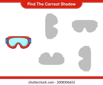 Find the correct shadow. Find and match the correct shadow of Goggle. Educational children game, printable worksheet, vector illustration