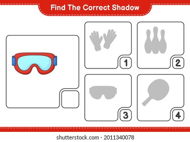 Find the correct shadow. Find and match the correct shadow of Goggle. Educational children game, printable worksheet, vector illustration