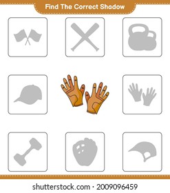 Find the correct shadow. Find and match the correct shadow of Golf Gloves. Educational children game, printable worksheet, vector illustration