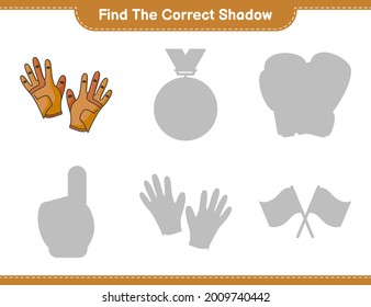Find the correct shadow. Find and match the correct shadow of Golf Gloves. Educational children game, printable worksheet, vector illustration